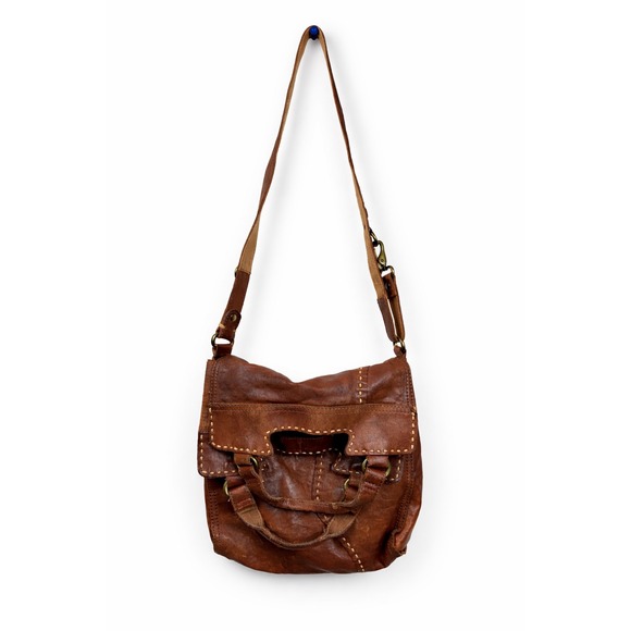 Lucky Brand Handbags - Lucky Brand Brown Leather Boho Distressed Satchel Crossbody Bag Slouchy